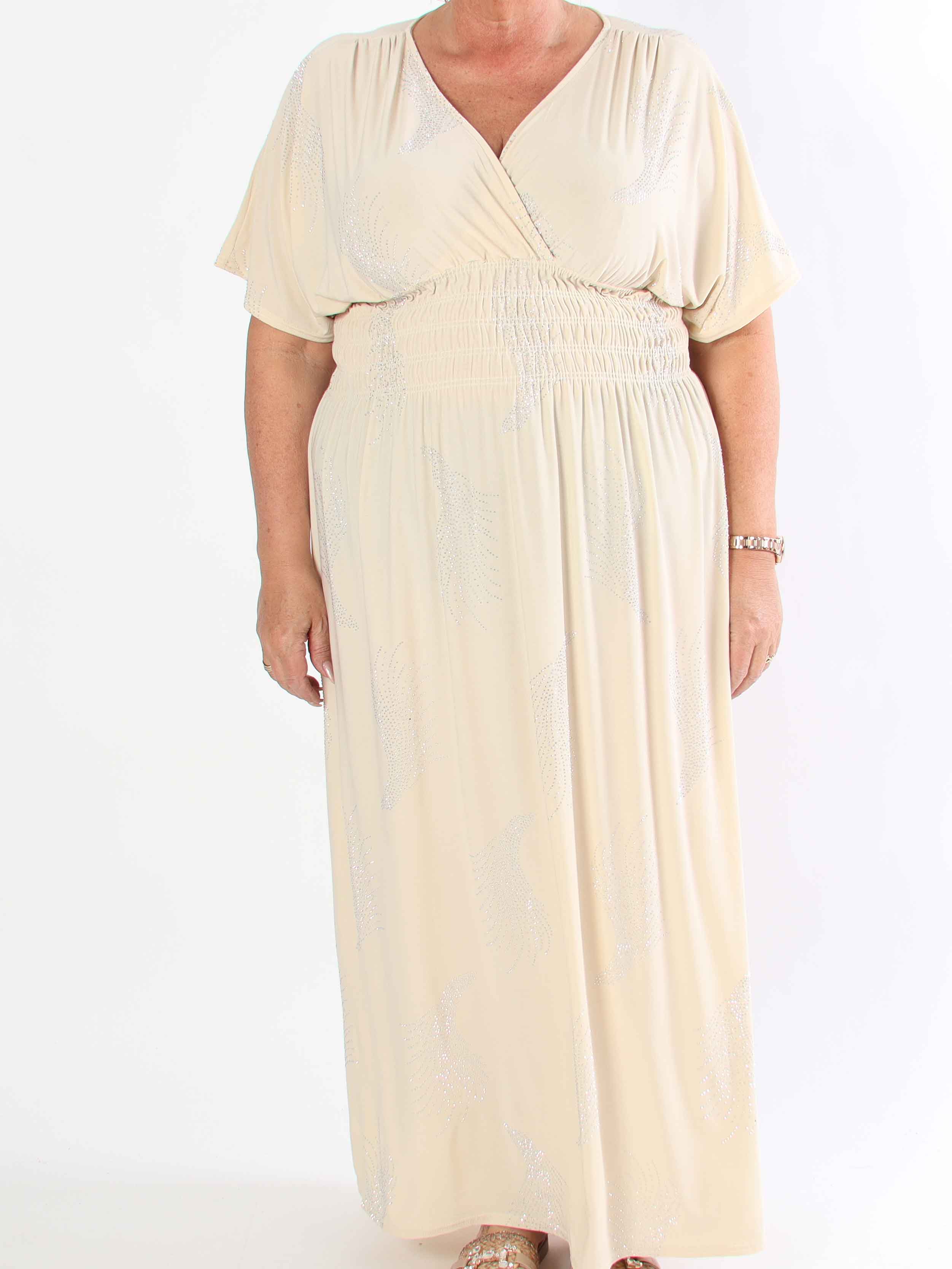 Pams Leaf Crystal - Lang elastisk plus size kjole med mønster af similisten